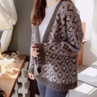 Open-front Heart Print Cardigan Sky Blue - One Size