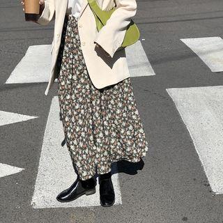 Floral-print Midi A-line Skirt Green - One Size