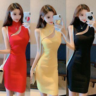 Turtleneck Cutout Sleeveless Knit Mini Bodycon Dress