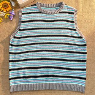 Striped Sweater Vest Black & Blue & Gray - One Size