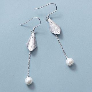 925 Sterling Silver Faux Pearl Dangle Earring 1 Pair - Silver - One Size