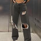 High Waist Ripped Loose-fit Jeans