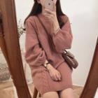 Puff-sleeve Cable Knit Long Sweater