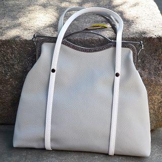 Faux Leather Two-tone Tote Bag White & Gray - One Size