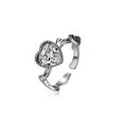925 Sterling Silver Fashion Vintage Heart Shaped Cubic Zircon Adjustable Ring Silver - One Size