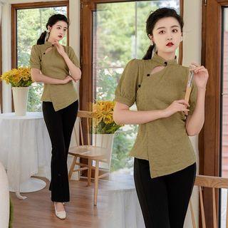 Puff-sleeve Asymmetrical Qipao Top