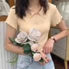 Ruffle Trim Polo Collar T-shirt