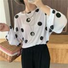 Polka-dot Oversize Long-sleeve Top / High-waist Wide-leg Pants