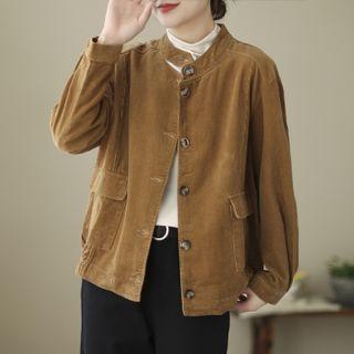 Stand Collar Corduroy Long-sleeve Top