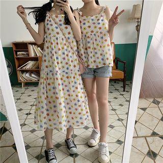 Flower Full Printed Sleeveless Dress