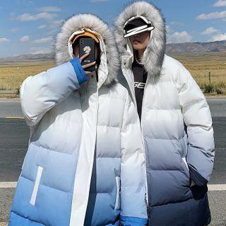 Furry Trim Hooded Gradient Padded Jacket