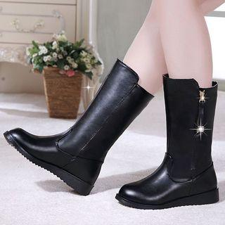 Faux-leather Platform Mid-calf Boots