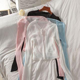 Long-sleeve Lace-up Sheer Cardigan