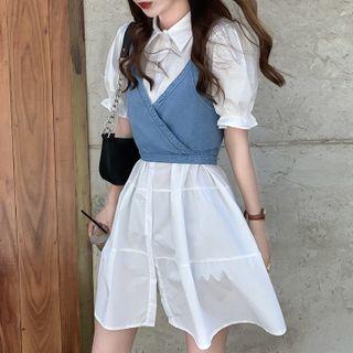 Short-sleeve A-line Mini Shirtdress / Spaghetti Strap Denim Top