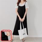 Set: Plain T-shirt + Spaghetti-strap Jumpsuit