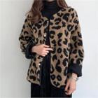 Leopard Print Fleece Jacket Brown - One Size