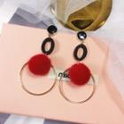 Furry Ball Hoop Drop Statement Earring 1 Pair - Red - One Size