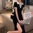 Short-sleeve V-neck Midi Polo Shirt Dress