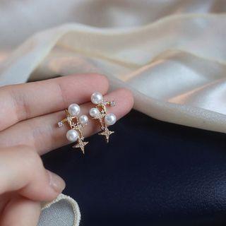 Star Faux Pearl Alloy Earring 1 Pair - My34312 - Faux Pearl & Rhinestone - Silver - One Size