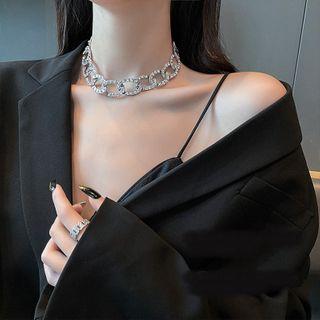 Chunky Chain Rhinestone Choker Silver - One Size