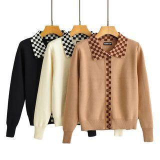 Long Sleeve Check Print Paneled Button-through Cardigan