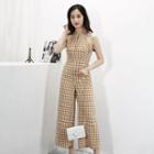 Plaid Halter Wide-leg Jumpsuit