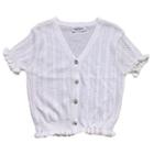Button Short-sleeve Knit Top Off-white - One Size