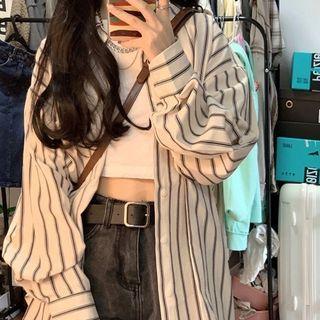 Striped Shirt / Distressed Denim Hot Pants