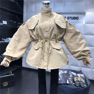 Tie Waist Button Trench Jacket