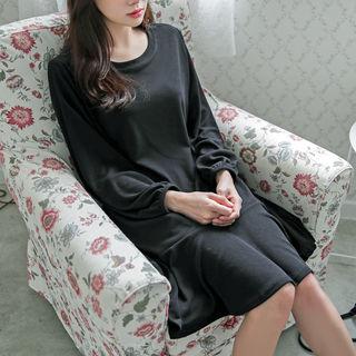 Bishop-sleeve Ruffle-hem Dress