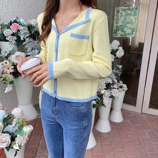 Long Sleeve Contrast Trim Knit Cardigan
