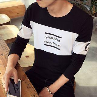 Lettering Color Panel Long Sleeve T-shirt