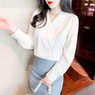 V-neck Beaded Plain Blouse