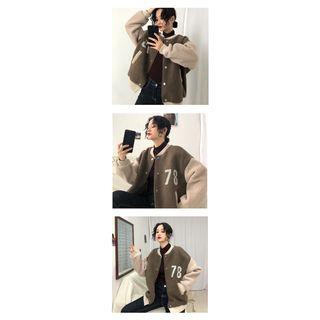 Color Block Number Print Buttoned Jacket
