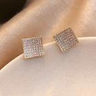 Rhinestone Square Earring 1 Pair - Silver Stud - As Shown In Figure - One Size