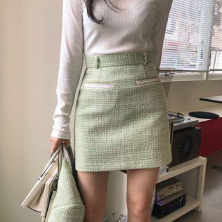 Contrast-trim Tweed Skirt