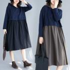 Mock Two-piece Long-sleeve Hooded Midi Dress