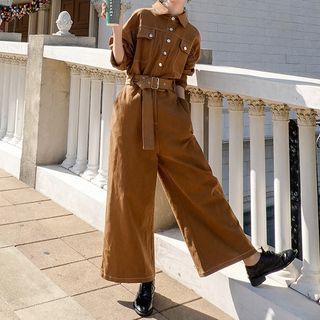Long-sleeve Cropped Wide-leg Jumpsuit