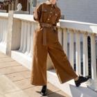Long-sleeve Cropped Wide-leg Jumpsuit