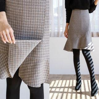 Wrap-front Plaid Mermaid Skirt