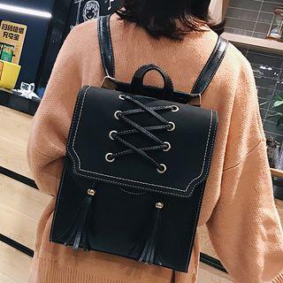 Faux Leather Fringed Square Backpack