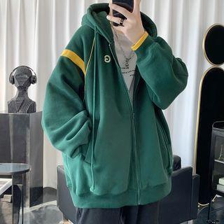 Lettering Embroidered Oversized Zip Hoodie