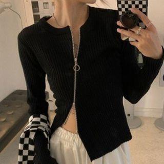 Asymmetrical Ribbed Zip Cardigan