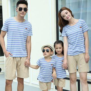 Family Matching Set: Stripe T-shirt + Plain Shorts