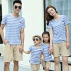 Family Matching Set: Stripe T-shirt + Plain Shorts