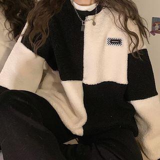 Long-sleeve Color Block Fleece Sweatshirt