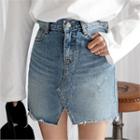 Cutaway-front Denim Mini Skirt