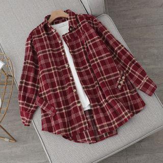 Tie-waist Plaid Shirt Red - One Size