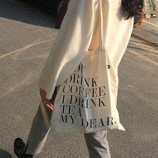 Lettering Canvas Tote Bag Drink Coffee - Beige - One Size