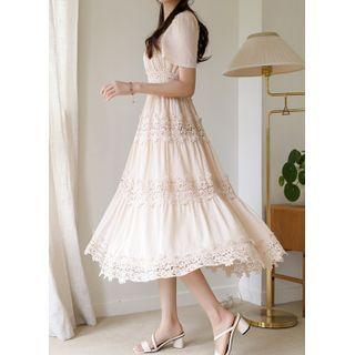Lace-trim Long Tiered Dress